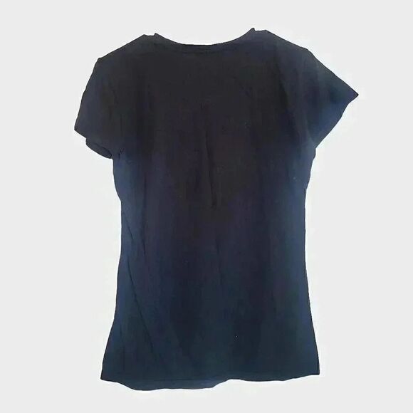 Instant Message Women's Black Cotton Schnauzer w Flower Short Sleeve Round Neck - Picture 5 of 6